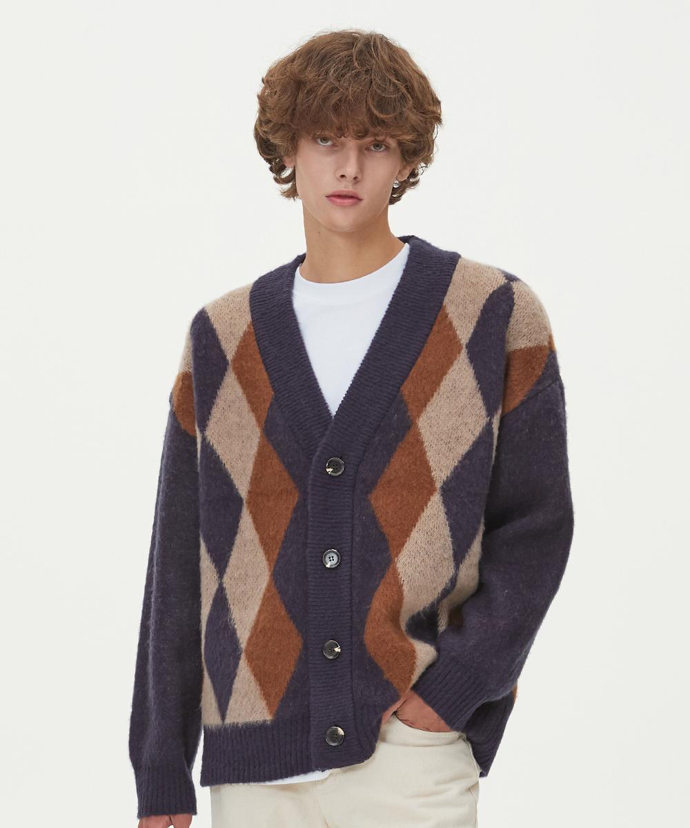 Blond9 Brushed Argyle Knit Cardigan_Navy Navy/L