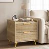 Bedside Table Cabinet with 2 Drawers Metal Legs Natural Wood Finish