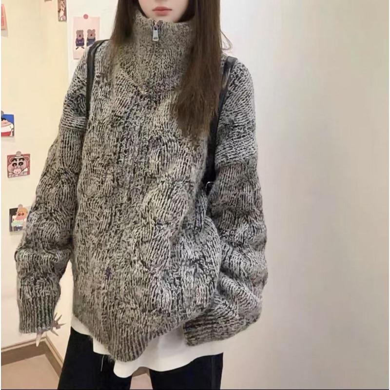 Fair Island turtleneck sweater jacket women s autumn and winter new lazy style loose fashion versatile knitted cardigan women one size fits all 3723₽