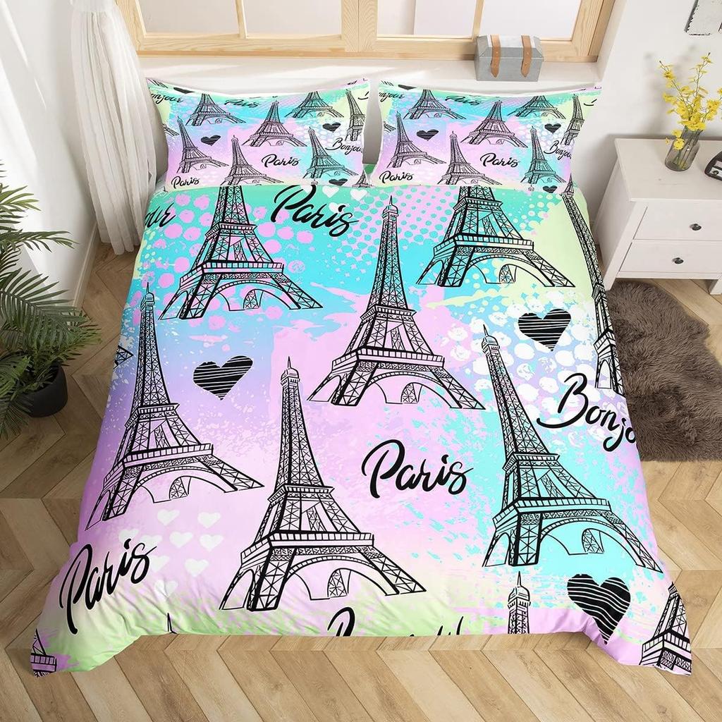 Eiffel Tower Duvet Cover Twin Full Queen King 3 Pcs Romantic Theme Bedding Set For Couple Adult Butterfly Print Comforter Cover