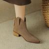 New Cow Suede Leather Women Ankle Boots Thick Heels Pointed Toe Retro Casual Outdoor Shoes Woman Autumn Winter 2024 Women Shoes