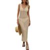 European and American Women's Hollow See-through Sexy Spaghetti Strap Waist-cinching Knit Dress