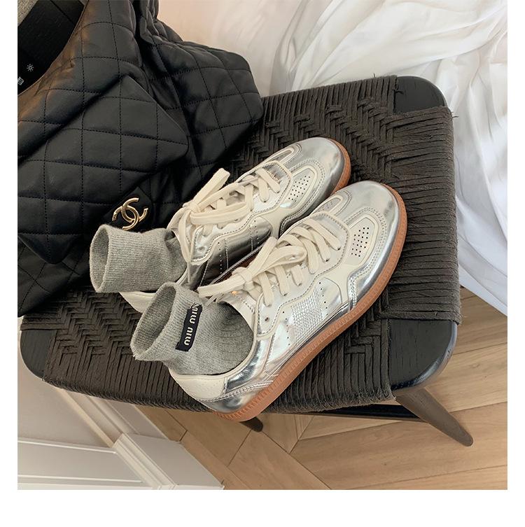 Schaffellversion~ echtes Leder Retro Casual Moralische Trainingsschuhe Damen Sommer neu vielseitig dicksohlige Spleiß atmungsaktive Schnür-Board-Schuhe