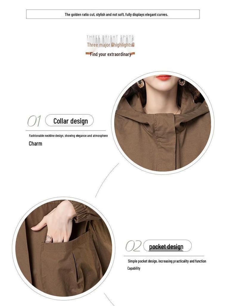 Korean Style Loose Mid-Length Trench Coat for Women, 2025 Spring/Autumn New Fashion for Middle-Aged Moms