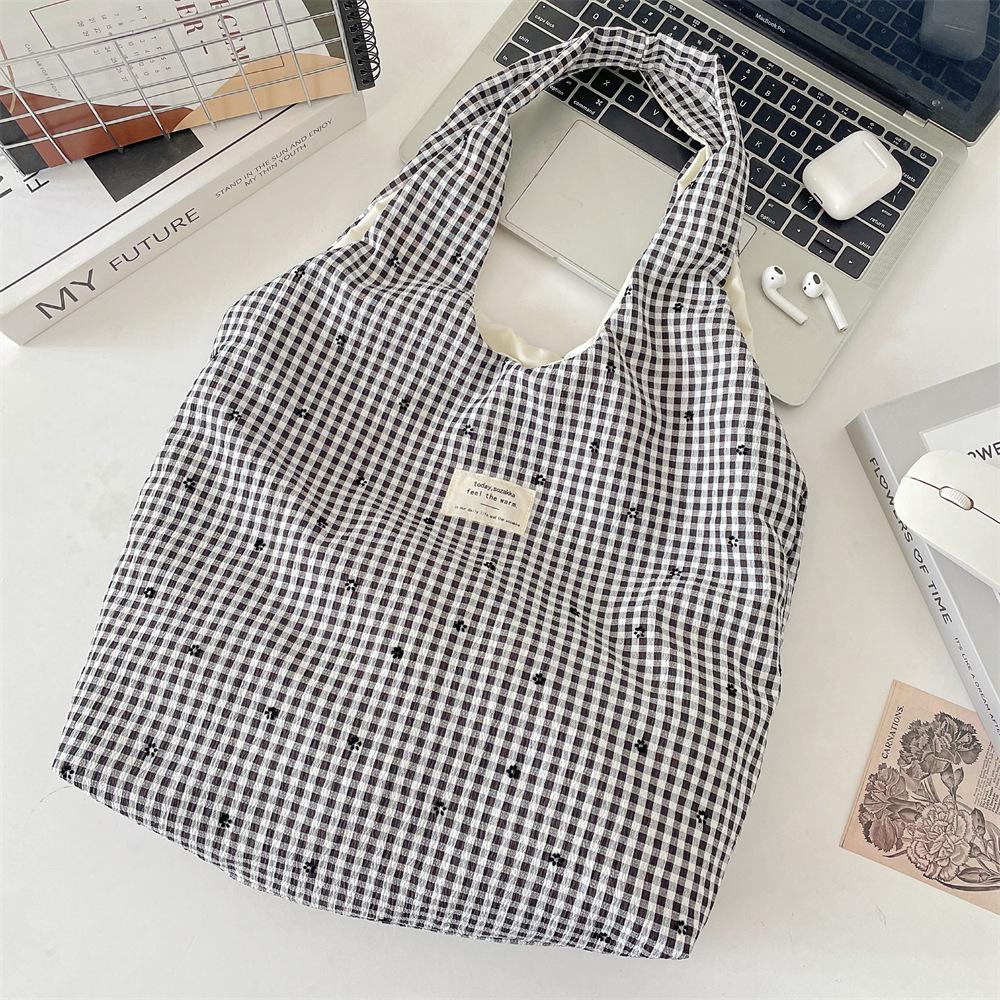 

Summer new lazy sweet plaid love shoulder shopping bag casual canvas vest bag