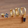 4PCS Exquisite Stainless Steel Flower Square Earrings Set for Women Gold Plated Huggie Dangle Earring Piercing Jewelry aretes