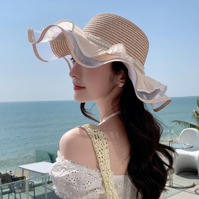 Hat Women's Big Brim Beach Straw Hat Small Fresh Summer Vacation Sweet Mori Versatile Sunscreen Sun Hat