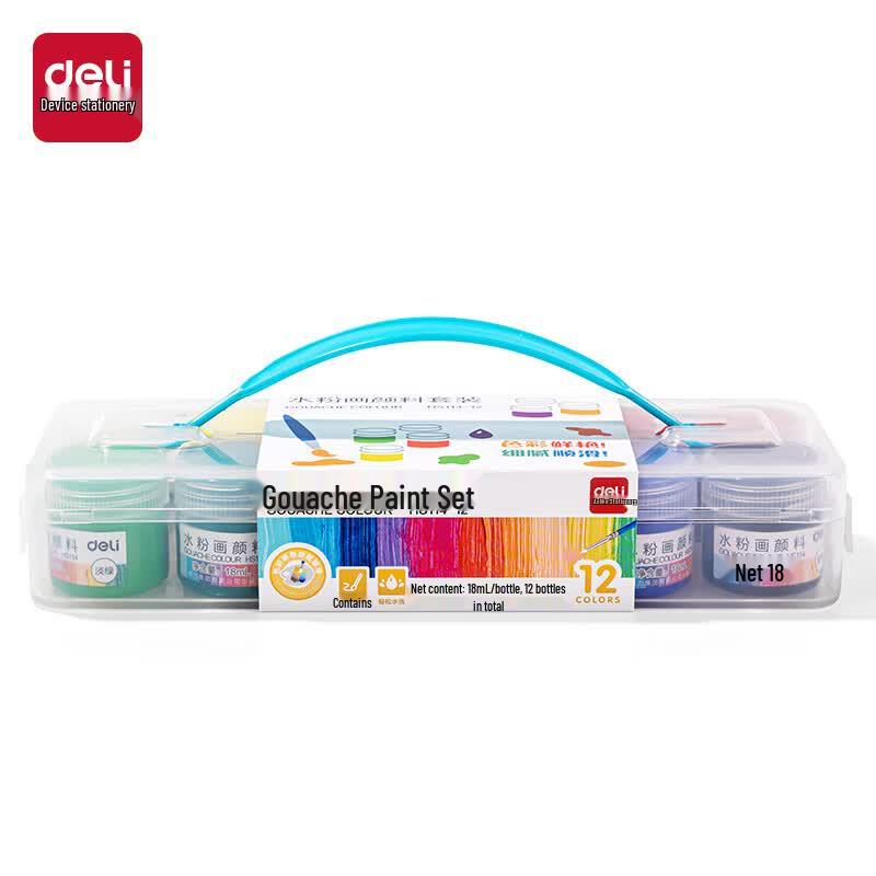 Deli HS114-12 Gouache Paint Set, 12 Colors