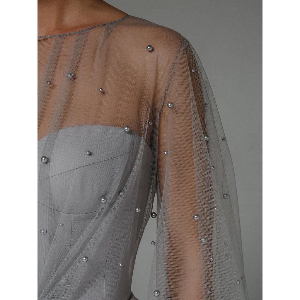 Spring Summer New European American Women's Sexy Strapless Pearl Bodycon Mini Dress, In Stock