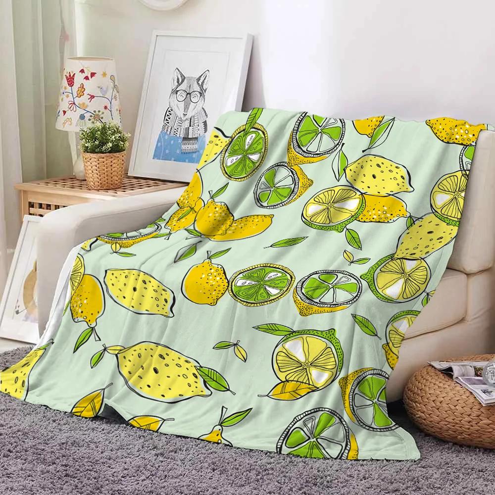 Fresh Fruits Pattern Throw Blanket Watermelon Cherry Flannel Blanket for Bed Sofa Couch Blanket King Queen Size Super Soft Warm