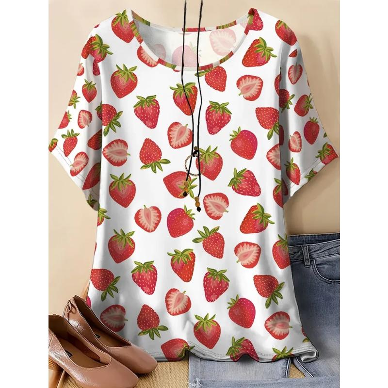 Fashion Women's Crew Neck Short Sleeve 3D Casual Color Printing Casual Short Sleeve Crew Neck T-Shirt