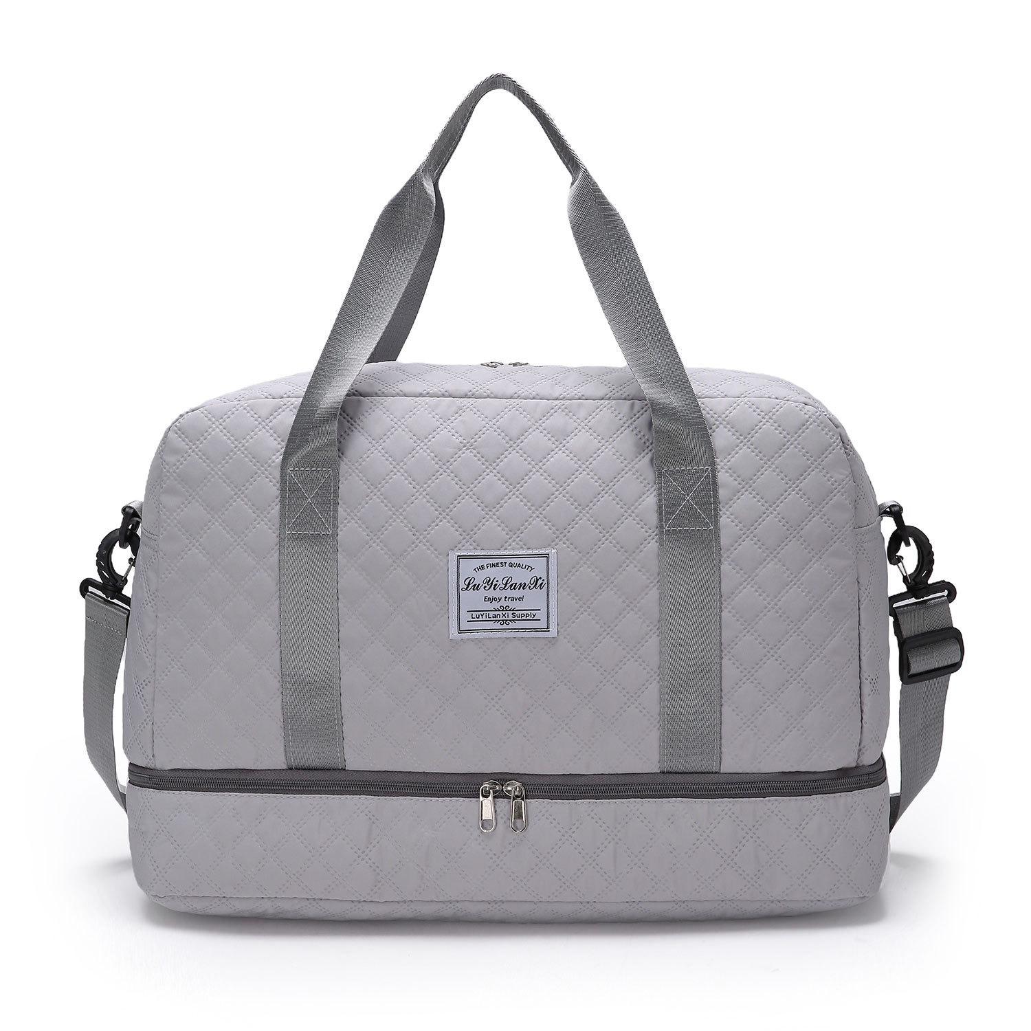 

Розкішна спортивна сумка великої місткості - багатофункціональна сумка через плече та через плече з мокрими та сухими кишенями, подвійними бічними кишенями для подорожей сірий