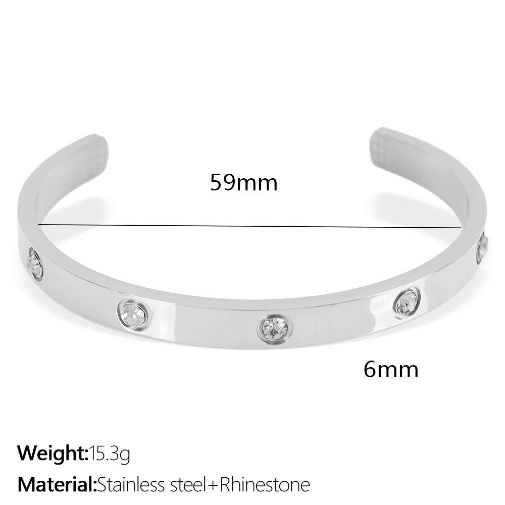 

C-shaped open stainless steel bracelet simple with drill card home couple titanium steel bracelet European and American hot