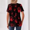 Women's Casual Halloween Printed V-Neck Short Sleeve Button Front T-Shirt