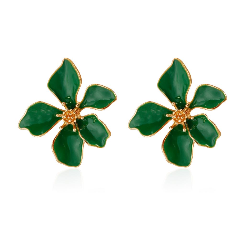 Personality Temperament Petal Drop Glaze Stud Earrings ins Colorful Stems Earrings