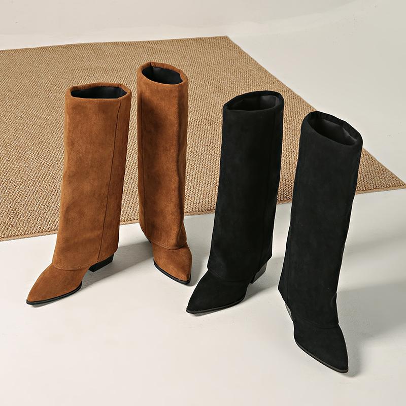 Fashion New Retro Pointed Toe Suede 2025 Thigh Boots Women's Tall Autumn/Winter Knight Boots
