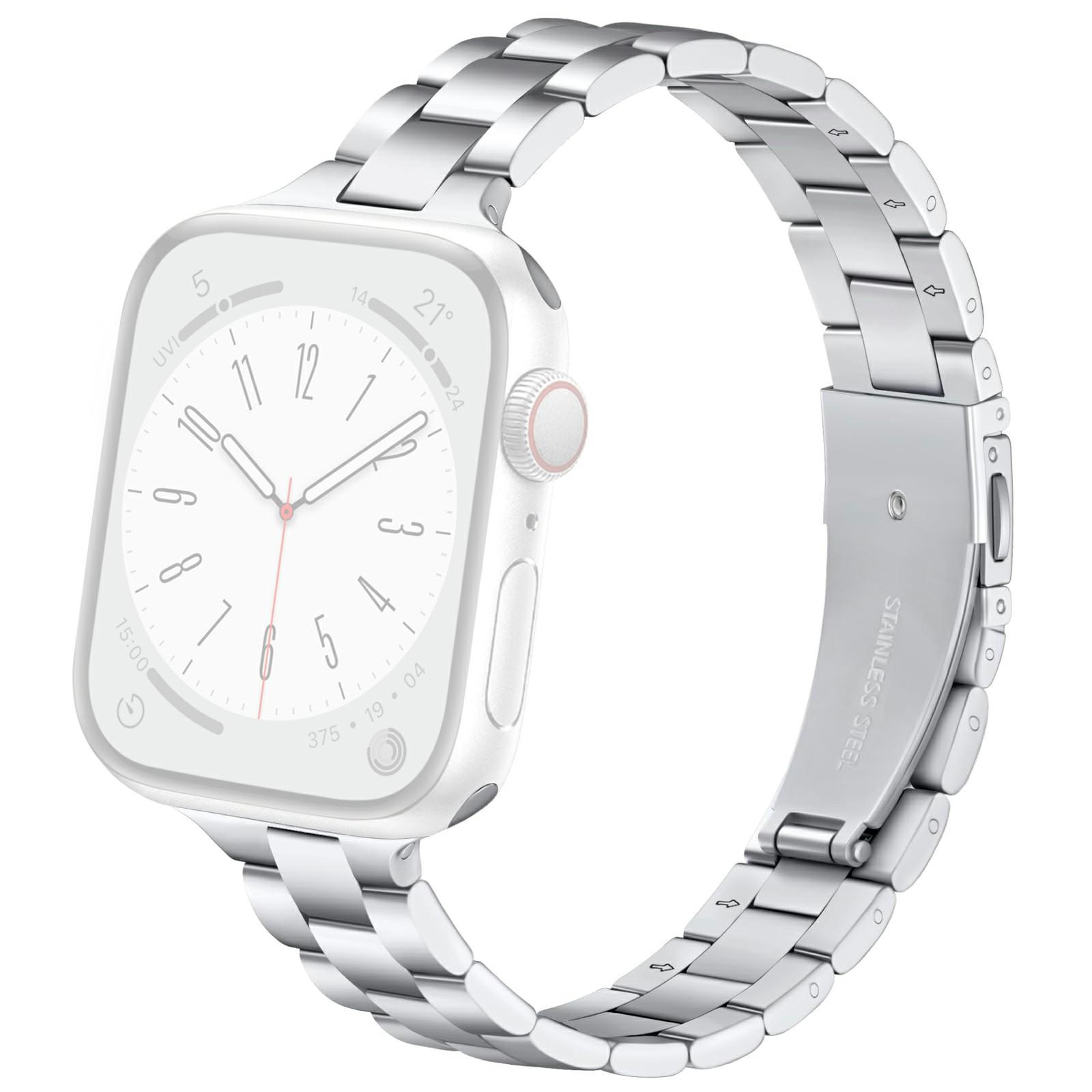 

Metal Strap for Apple Watch Series 10 Ultra 9 8 7 SE 6 5 4 3 2 1 46mm 49mm 45mm 44mm 42mm Slim 3-Beads Silver Watch Band A