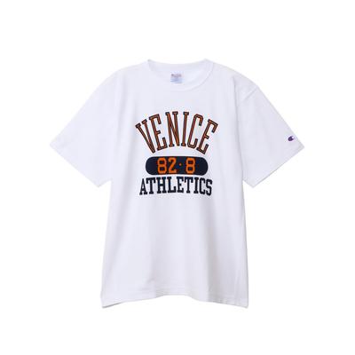 Champion Modern Short Sleeve Short Crew Relax Graphic Reverse Short Sleeve White T-Shirt, Sleeves, Neck, 100% Cotton, USA, 9.4oz, Fit, Print, Weave(R)