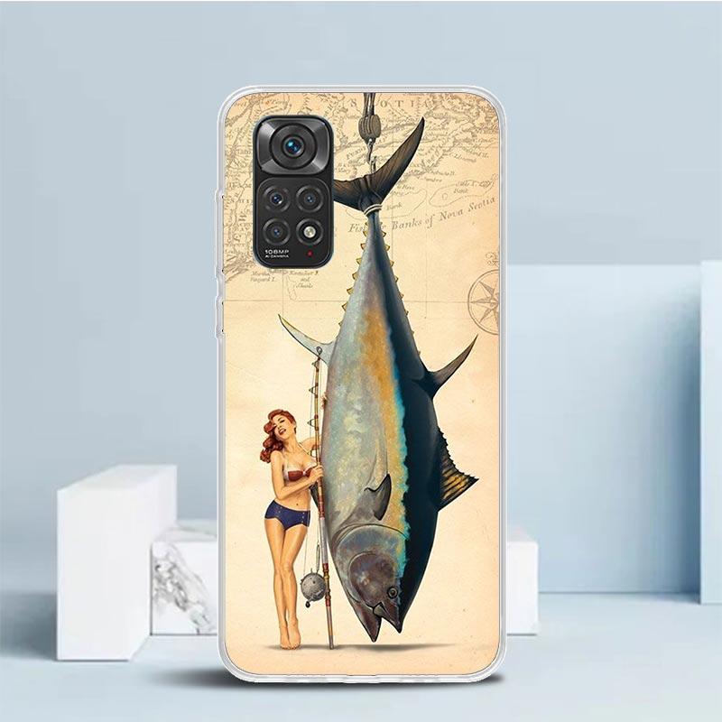 Offshore Angling Fishing Fish Rod Phone Case For Xiaomi Redmi Note 15 14 14S 13 12S 12 Pro Plus 11S 11 11T 11E 10S 10 + Soft TPU