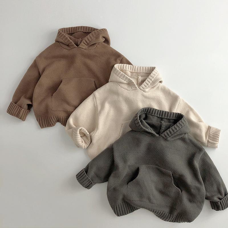 Autumn and Winter Korean Version Children's Sweater, Stylish and Retro Casual Hooded Knitted Sweater for Both Men and Women Babies