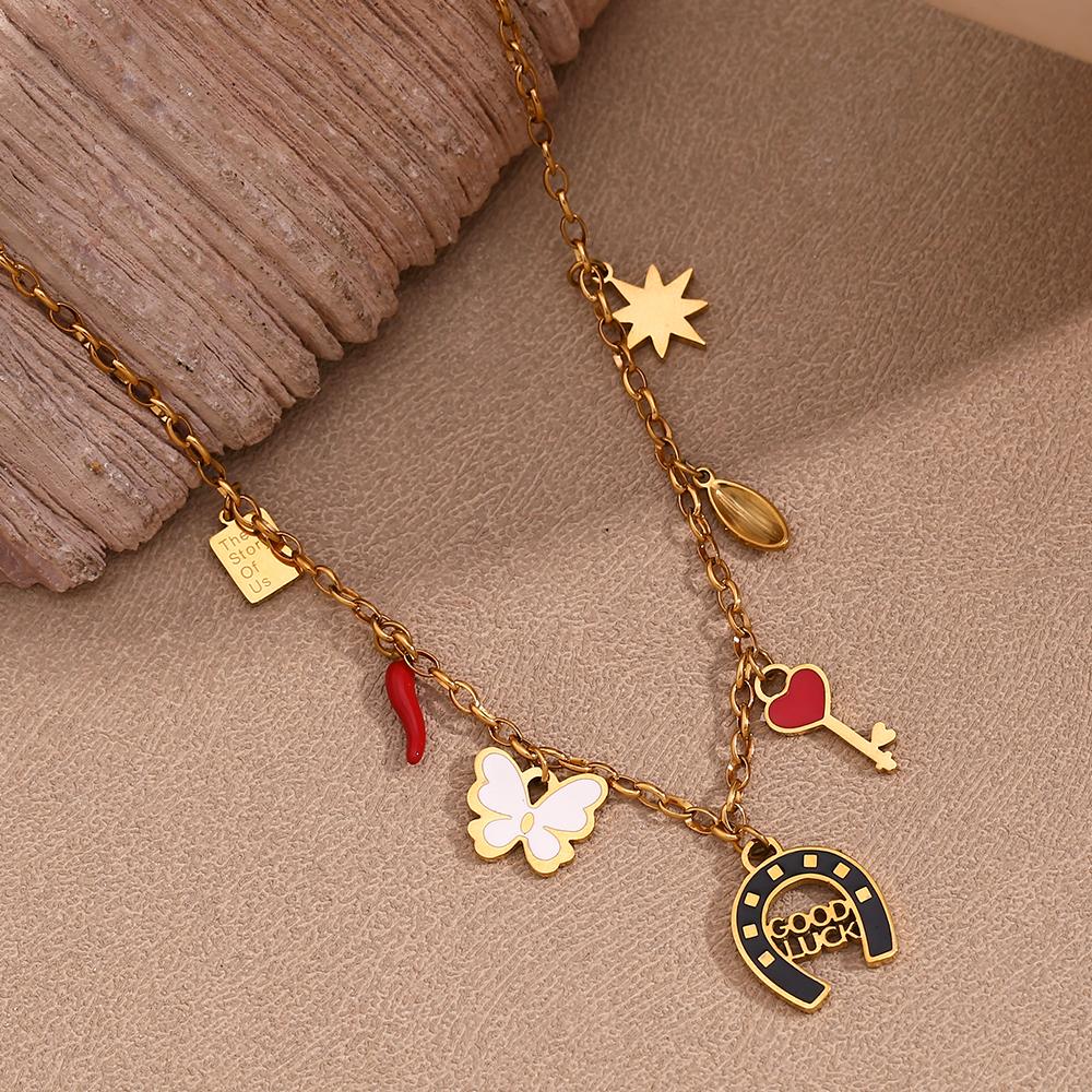MamacitaSlay Hawaiian Style Enamel Chili Butterfly Star Pendant Stainless steel necklaces Jewelry on the neck women's neck chain