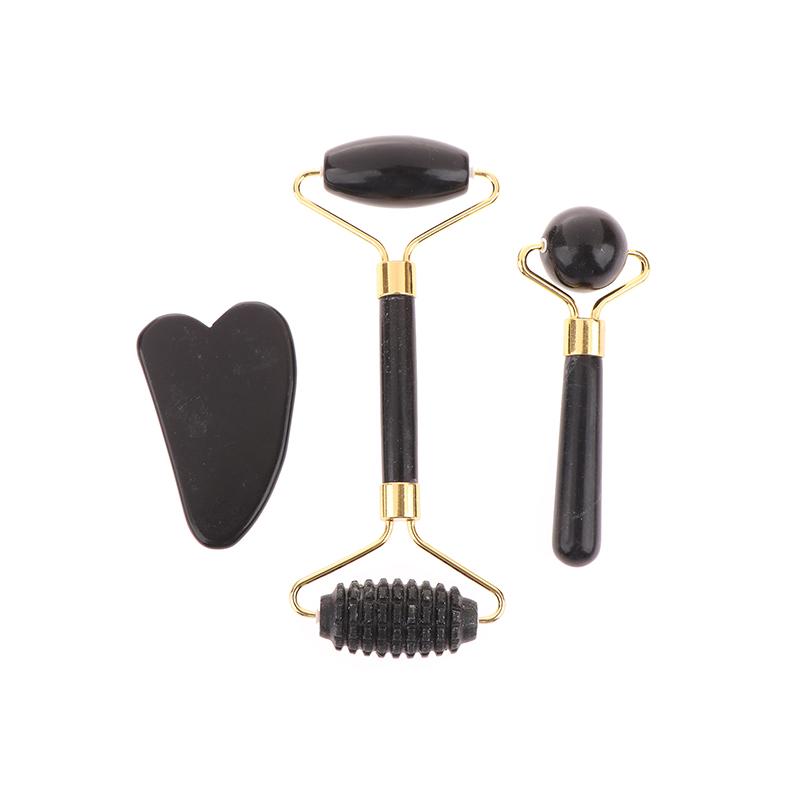 3Pcs Natural Jade Roller Massager For Face Body Back Foot Massage Roller Facial Lifting Anti-Wrinkle Double-End Gua Sha Jade