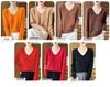 Women's V-Neck Thickened Wool Knit Sweater – 100% Pure Loose Fit