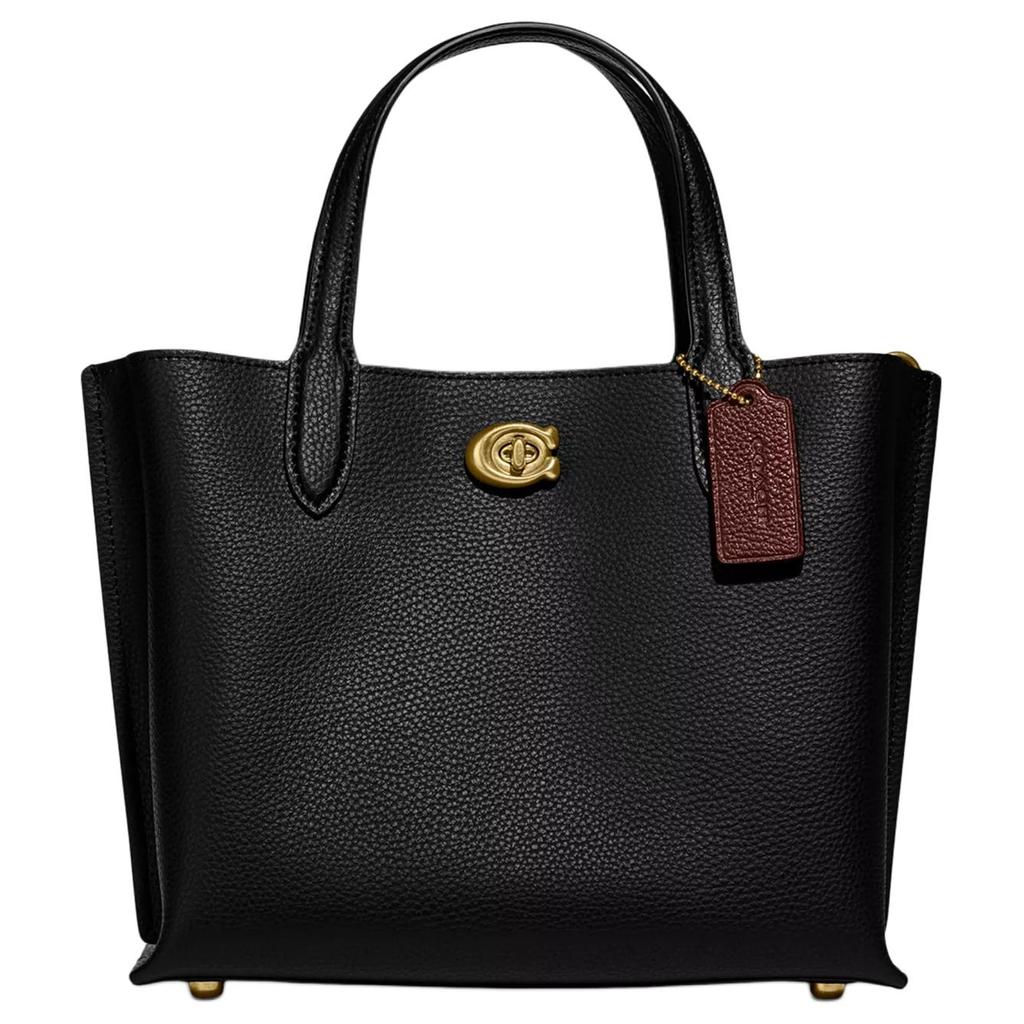 Coach Willow 24 Drehverschluss Reißverschluss Doppellagig Kieselstruktur Leder Eimer Tote Einkaufstasche Handtasche Crossbody Tasche Mittel Damen Tote Schwarz C8869-B4BK