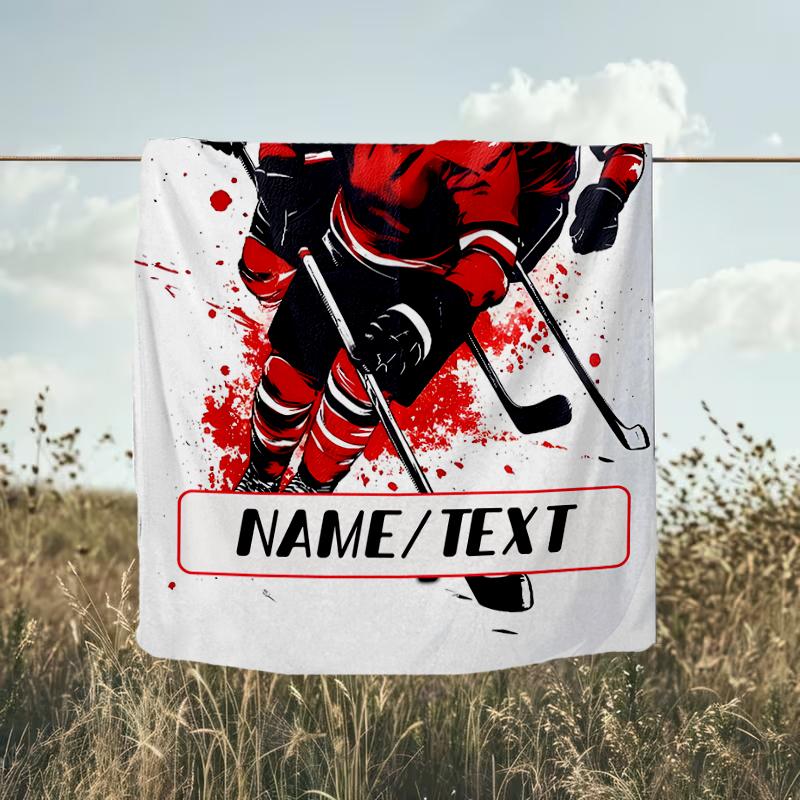 1PC Custom Name Hockey Players Action outdooor Flannel blankets Throw Blanket All-Season Throw Gift Bedspread for Couch, Bed, Camping Holiday Birthda