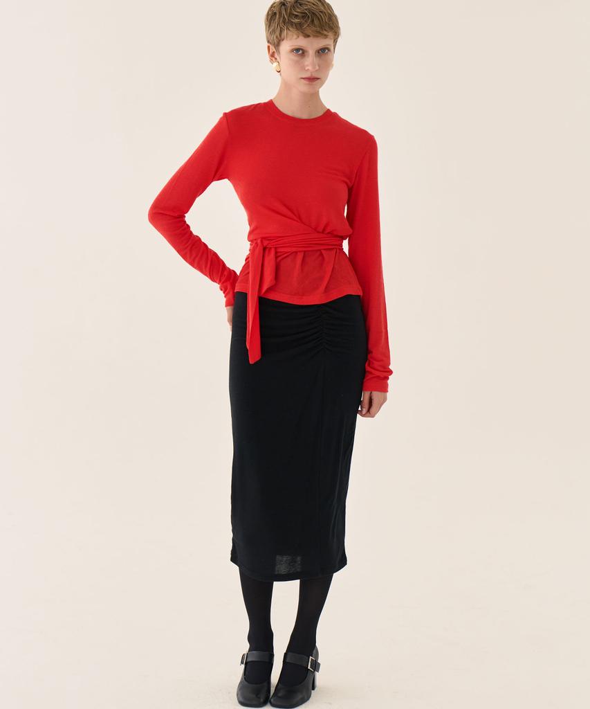 GRIDAJ Wool Draping Jersey Top _ Red