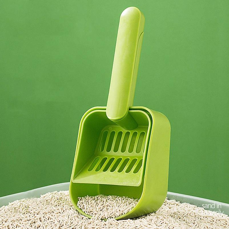 Große Kapazität Plastik-Katzenstreuschaufel selbstreinigend mit Basis, robust und langlebig, Katzenklo-Reinigungsmittel