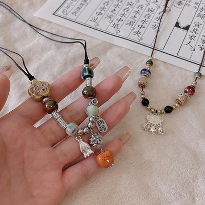 New Chinese Retro Ceramic Beaded Necklace Women's Zen Style Hanfu Woven Rope Neck Chain Explosion