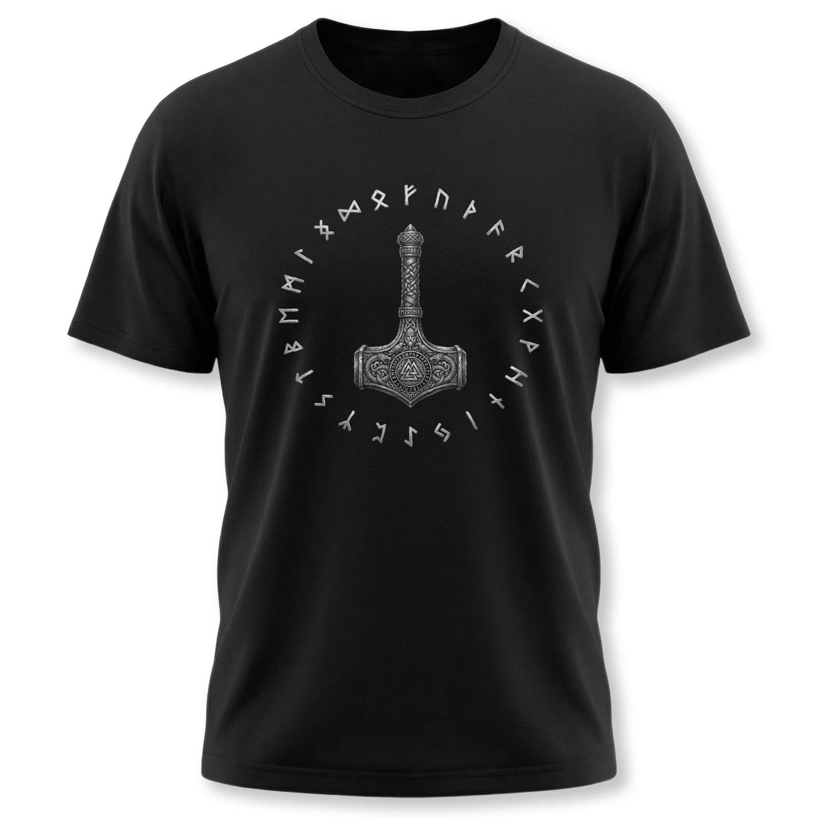 Thor s Hammer Mjolnir & Runes T-Shirt | Viking Norse Mythology Tee Shirt S