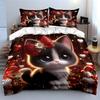 3Pcs Cute Cat With Heart Decorations Duvet Cover Set With 3D Printing Design Soft Polyester Bedding Set All-Season Comfort