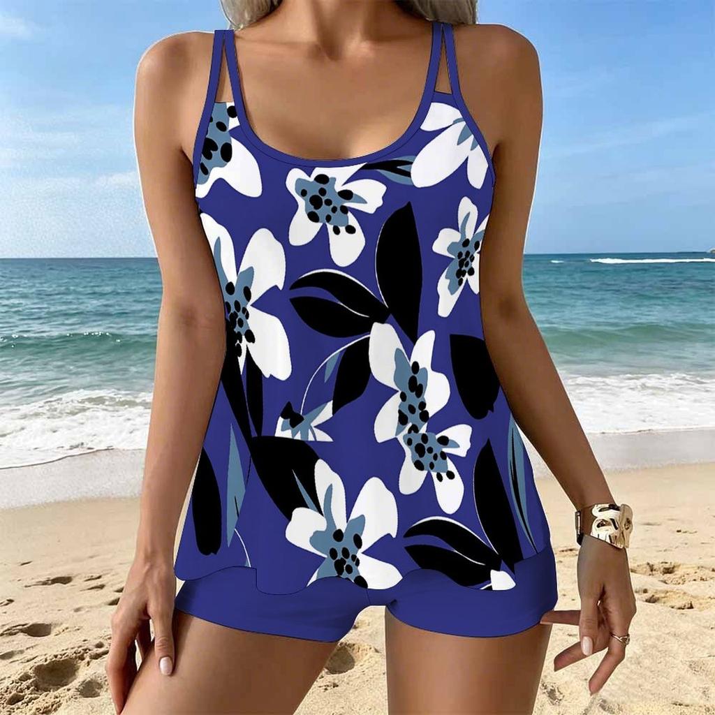 Women's Swimwear Tankini 2 Piece Swimsuit Vacation Flowers  Plant Print Vacation Bathing Suits