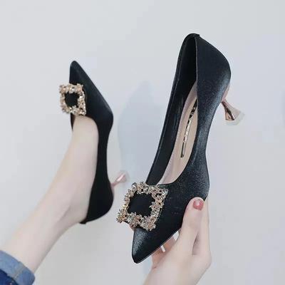 Chaussures pour femmes femmes mignonnes légères printemps et été chaussures à talon aiguille noir pour fête sexy dame bureau escarpins noirs ga238