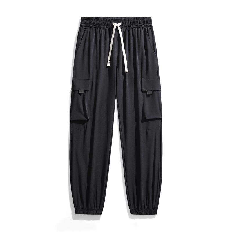 

Летние мужские рабочие брюки из ледяного шелка, спортивные и повседневные, для пары, быстросохнущие, тонкие, с застежкой, длинные S чёрный