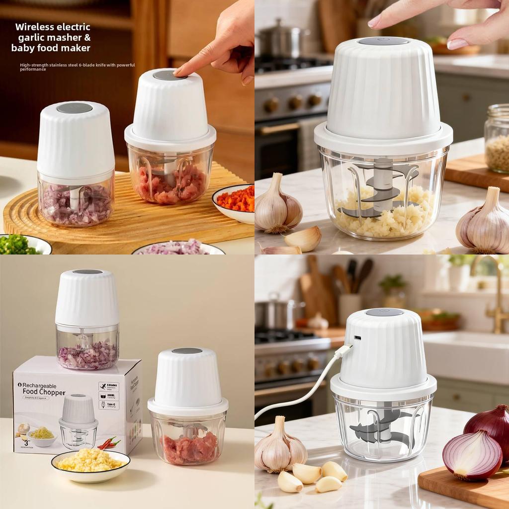 Electric Garlic Crusher With Usb Rechargeable Compact Mini Food Processor For Home Cooking