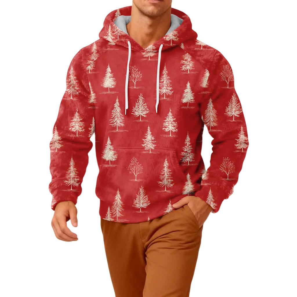 Men's Long-Sleeve Casual Flannel Hooded Sweatshirt