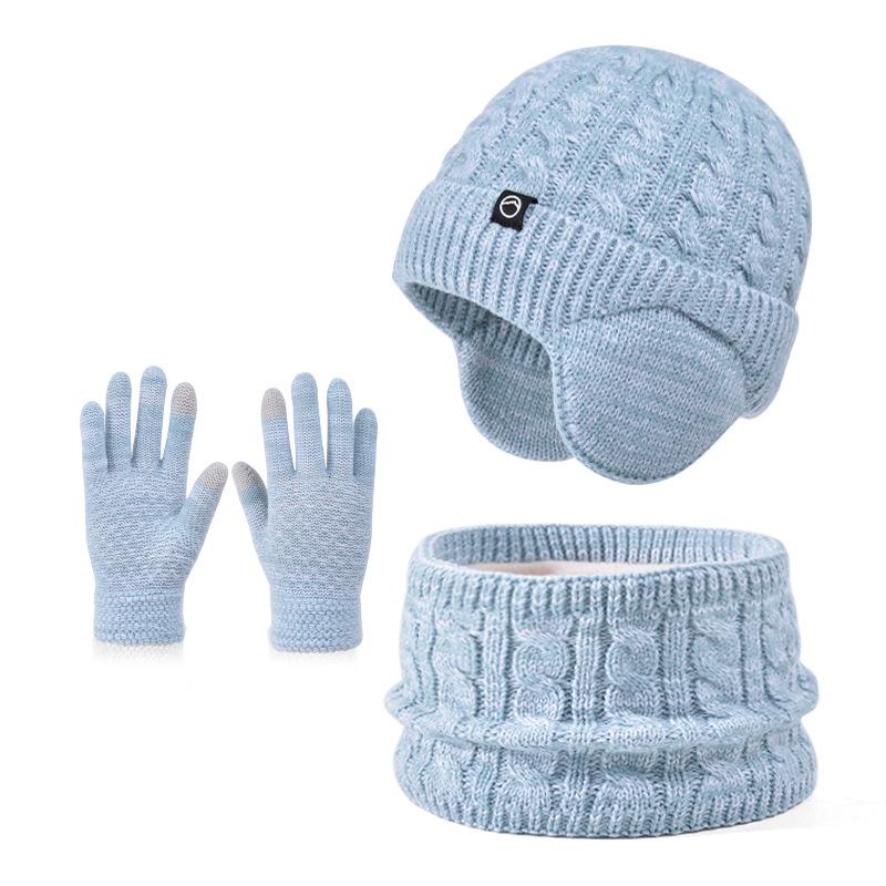 Winter Plush Thick Children's Hat, Scarf Gloves, Three Piece Set, Men's and Women's Outdoor Windproof Ear Protection, Warm Knitted Hat
