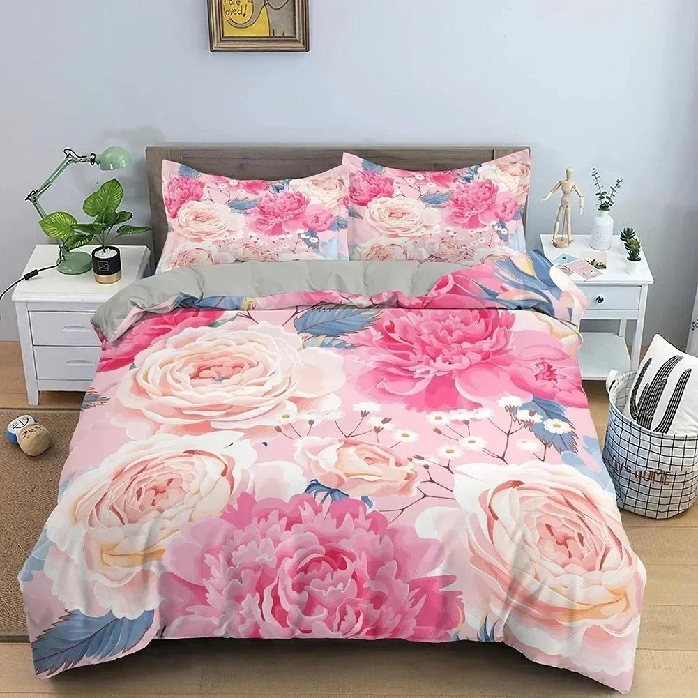 3D Rose Pattern Duvet Cover Set Queen King Size Bedding Set Quilt Cover With Zipper Closure Valentine'S Day Gift For Lover
