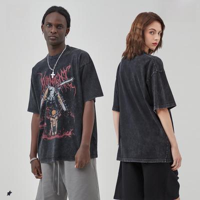 ARTIE Men's Anime Print Loose-Fit Ripped Washed T-Shirt