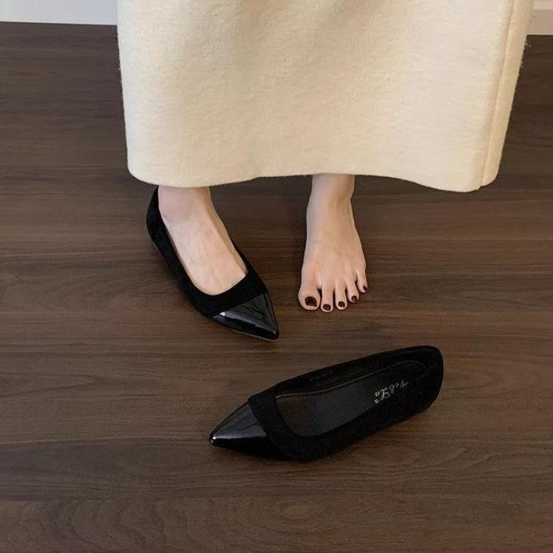 Pointed Head Gentle Wind Splicing Thin Heel Single Shoes Shallow Temperament Commuting High Heels Spring and Autumn New Models