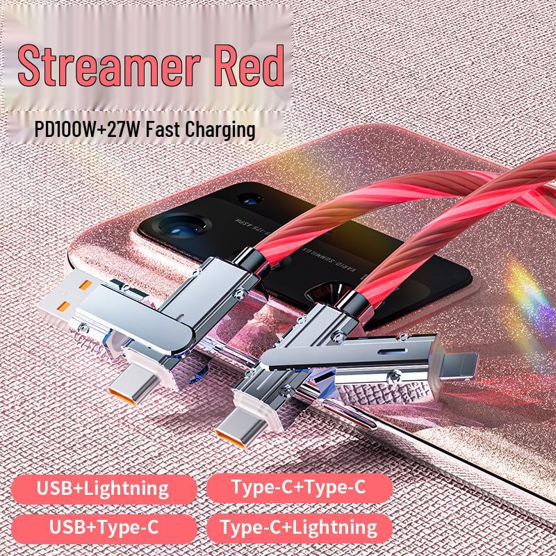 Four-in-One Luminous Fast Charging USB-C to Multi-Device Glowing Charger Cable