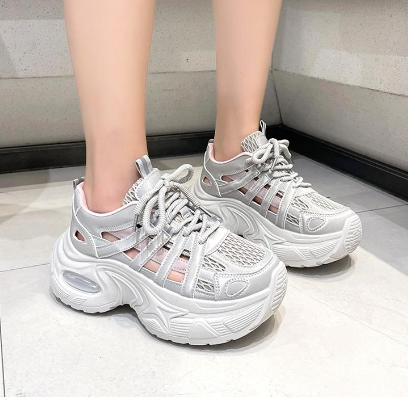 Luxury Women's Platform Sneakers Designer Hollow Cap Sandals Versatile Breathable Height-enhancing Dad Shoes Zapatillas De Mujer