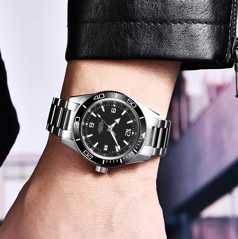 41mm Taucheruhr Ohne Logo NH35 Armband aus Edelstahl Herren Mechanisch OEM Automatik Taucheruhr Personalisierte Logo Uhr