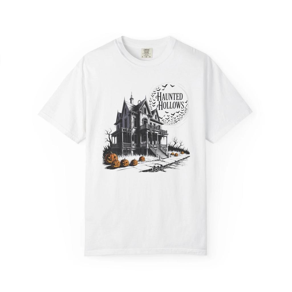 Haunted House with Pumpkins Unisex T-shirt, Halloween Tee, Spooky Shirt, Fall