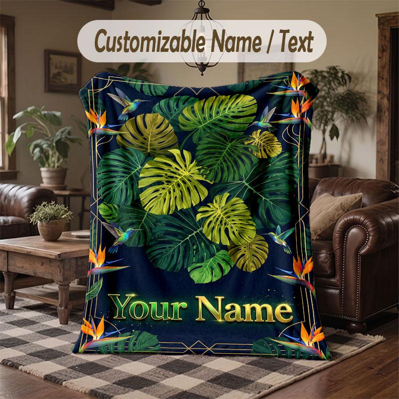 Birds Theme Throw Blanket Custom Name Text Personalized Blanket Soft Cozy Blanket for Home Sofa Bed