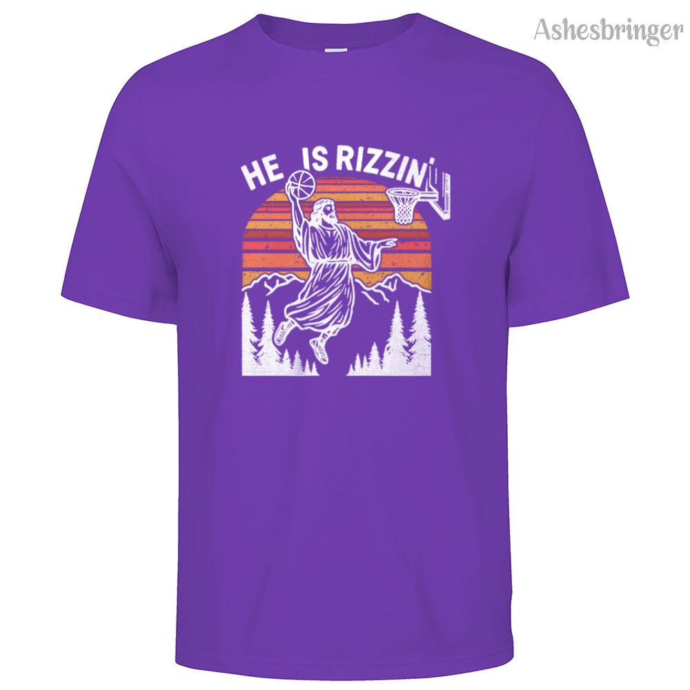 Mens Cotton He Is Rizzin Graphic Easter Jesus Christian Basketball T Shirt Street Casual Style Tee for Men and Women
