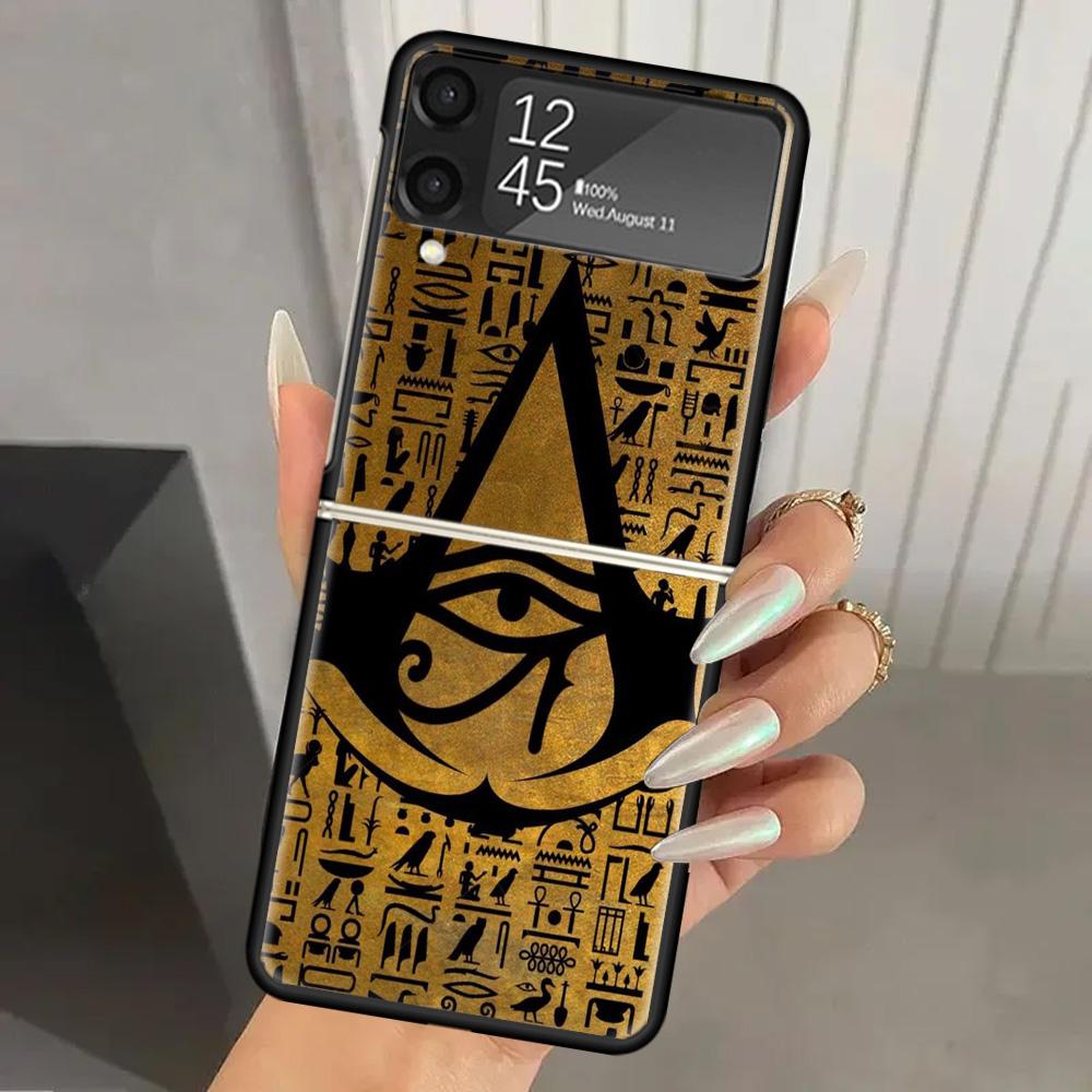 Sacred Eye of Horus Egypt Fresco Hard PC Phone Case For Samsung Galaxy Z Flip 6 5 4 3 Black Cover ZFlip6 Flip5 Flip4 5G Foldable